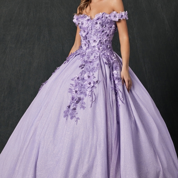 Purple lilac,emerald, blush, new long floral tulle dress with lace up back - Picture 4 of 8